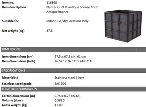 Ghiveci, Vas decorativ din otel inoxidabil Grid M bronz vintage