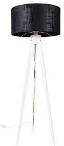 Lampă de podea modernă cu trepied alb cu abajur din catifea neagră 50 cm - Tripod Classic