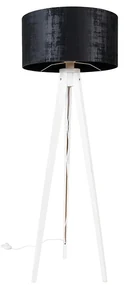 Lampă de podea modernă cu trepied alb cu abajur din catifea neagră 50 cm - Tripod Classic