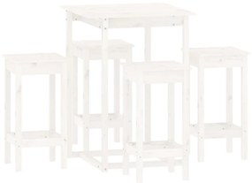 Set mobilier de bar, 5 piese, alb, lemn masiv de pin Alb, 5