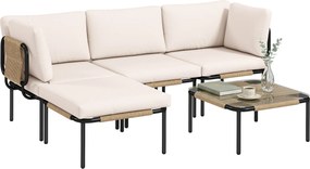 Outsunny Set mobilier gradină din polyrattan 5 piese Set lounge cu 3 fotolii masă cu sticlă taburet scaune late și adânci perne detașabile | Aosom Romania