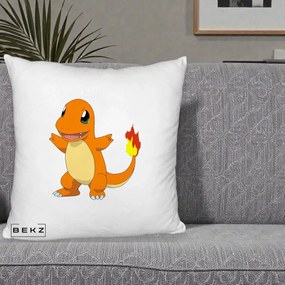Perna Personalizata Charmander Pokemon, 40x40 cm, Alb Pufos, Husa Detasabila, Perna Inclusa, BEKZ®