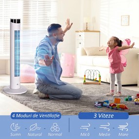 HOMCOM Ventilator Turn cu 3 Moduri și 3 Viteze cu Cronometru 12h, ABS și Ventilator de Podea cu Telecomandă, Ø31.5x93 cm, Alb | Aosom Romania