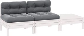 vidaXL Set mobilier de grădină cu perne, 3 piese, alb, lemn masiv pin