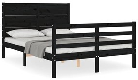 3194635 vidaXL Cadru de pat cu tăblie, negru, 120x200 cm, lemn masiv