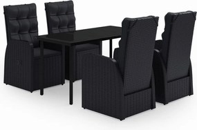 vidaXL Set masă pentru grădină, 5 piese, cu perne, negru