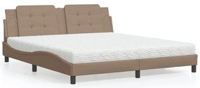 vidaXL Pat cu saltea, cappuccino, 180x200cm piele ecologică