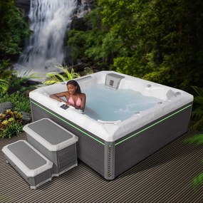 Minipiscina jacuzzi 6 persoane, alb-lucios, 43 jeturi, Infinity jets, LED, 215 215 cm, Wellis Atlas Life Essential