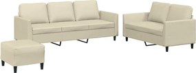 vidaXL Set de canapele cu perne, 3 piese, crem, piele ecologică