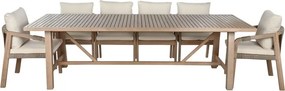 Set dining exterior din lemn de acacia, masă și 10 scaune cu perne și frânghie împletită, 11 piese, finisaj natural, „Roda”
