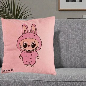 Perna Personalizata Labubu Mov Pastel, 40x40 cm, Roz, Husa Detasabila, Perna Inclusa, BEKZ®