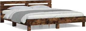 vidaXL Cadru de pat cu tăblie stejar fumuriu 160x200 cm lemn prelucrat