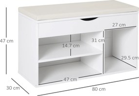 HOMCOM Bancă pentru Pantofi, soluție economisitoare de spațiu, cu șezut imblopat și capac rabatabil, pentru intrare, PAL, 80x30x47cm, Alb | Aosom Romania