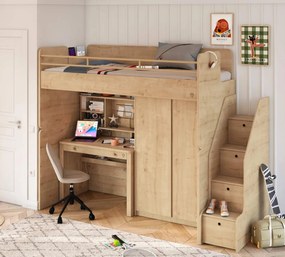 Pat etajat pentru copii Studio Mocha, cu birou si dulap ,   90x200 cm
