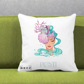 Perna Personalizata Zodiac Pesti Cowgirl, 40x40 cm, Alba Mata, Husa Detasabila, Perna Inclusa, BEKZ®