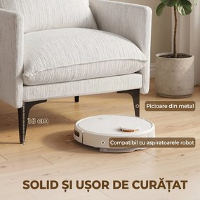 HOMCOM Fotoliu Living Tapițat din Țesătură cu Efect de In cu Brațe, Pernă Lombară și Șezut Generos, Alb | Aosom Romania