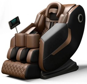 Fotoliu de Masaj GAIUS, Masaj role, Masaj airbaguri, Incalzire, Bluetooth, Zero Gravity, 2 Boxe, Moduri Automate, Reflexoterapie si Presopunctura, Display, Suport picioare extensibil, PU, Maro/Negru
