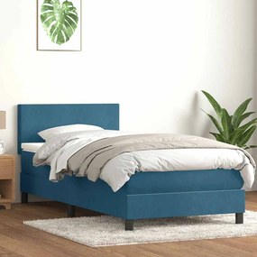 vidaXL Pat box spring cu saltea, albastru închis, 80x220 cm, catifea