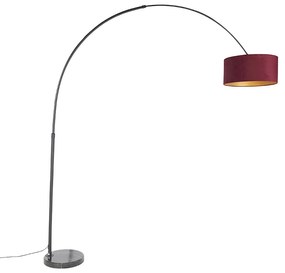 Lampa arcadă neagră cu abajur din catifea roșie cu auriu 50 cm - XXL