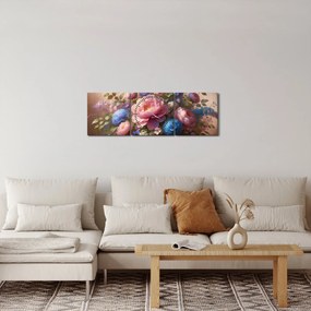 Tablou - Masă plină de flori (cu ceas) (90x30 cm)