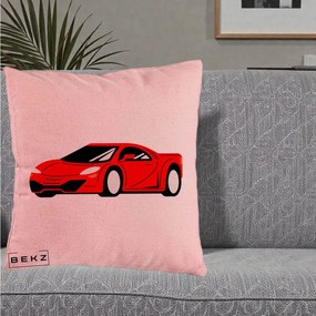 Perna Personalizata Masina Sport Rosie Grafic, 40x40 cm, Roz, Husa Detasabila, Perna Inclusa, BEKZ®