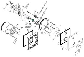 Baterie cada - dus, Hansgrohe, Finors, incastrata, crom