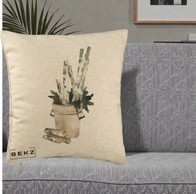 Perna Decorativa Butuci de Mesteacan Watercolor, 40x40 cm, Bej, Husa Detasabila, Perna Inclusa, BEKZ®