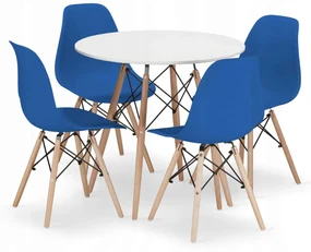 Set Masa Rotunda Fixa Linda 80 Cm Si 4 Scaune Bucatarie/Dining Velo Albastru