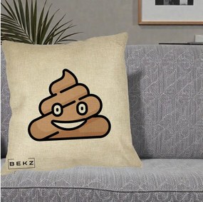 Perna Decorativa Emoji Poop Funny, 40x40 cm, Crem, Husa Detasabila, Perna Inclusa, BEKZ®
