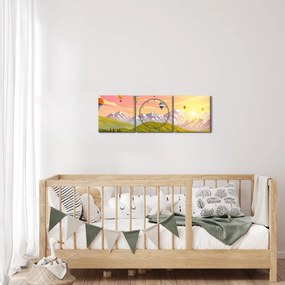 Tablou - Baloane deasupra unui peisaj (cu ceas) (90x30 cm)
