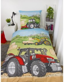 Lenjerie de pat din flanelă pentru copii Herding Tractor, 135 x 200 cm, 80 x 80 cm