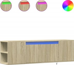 vidaXL Dulap TV de perete cu lumini LED, stejar sonoma, 135x31x39,5 cm