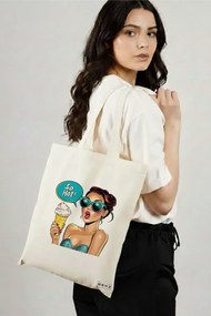 Sacosa de Panza pentru Cumparaturi, Geanta Tote, model Sip and Style 4 38 x 34.5 cm, Alba, BEKZ®