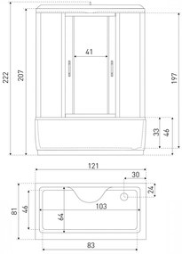 Cabină de cadă cu hidromasaj XL120, dimensiuni 120x85x220 cm