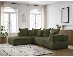 Colțar verde cu tapițerie din chenille (cu colț pe partea stângă/în formă de ”L”) Whesley – Bobochic Paris