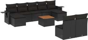 vidaXL Set canapele de grădină cu perne, 10 piese, negru, poliratan