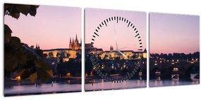 Tablou cu palatul din Praga și Vltava (cu ceas) (90x30 cm)