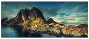 Tablou cu sat de pescari din Norvegia (120x50 cm)
