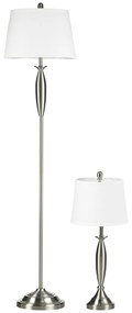 Set cu lampa de podea si veioza de masa din otel si stofa pentru iluminatul interior al casei si biroului, alb si argintiu HOMCOM | Aosom RO