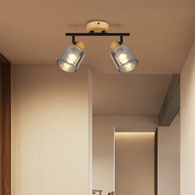 Brilagi - Plafonieră cu spoturi HYGGE, 2xE14/15W/230V, lemn de cauciuc/sticlă fumurie