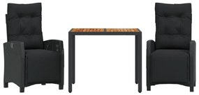 3212906 vidaXL Set mobilier de grădină cu perne, 3 piese, negru, poliratan