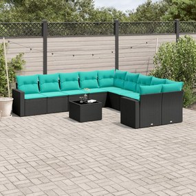 vidaXL Set canapele de grădină cu perne, 11 piese, negru, poliratan