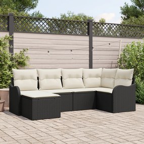 vidaXL Set de canapele pentru grădină cu pernă 6 pcs Negru Rattan poli