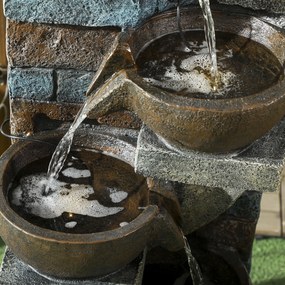 Outsunny Fântână de apă exterioară 5 nivele fântână de grădină LED-uri panou solar pompă din rășină gri și maro | Aosom Romania