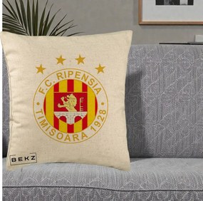 Perna Personalizata FC Ripensia Timisoara 1928, 40x40 cm, Bej, Husa Detasabila, Perna Inclusa, BEKZ®