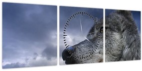 Tablou - Cap de lup (cu ceas) (90x30 cm)