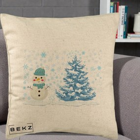 Perna Decorativa Om de Zapada si Brad Craciun, 40x40 cm, Bej, Husa Detasabila, Perna Inclusa, BEKZ®
