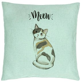 Perna Decorativa, Model Meow, 40x40 cm, Verde Menta, Husa Detasabila, Burduf