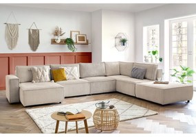 Colțar crem cu tapițerie din catifea reiată (cu colț pe partea dreaptă/în formă de "U") Nihad modular – Bobochic Paris