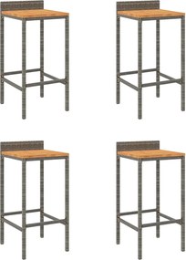 vidaXL Scaune de bar, 4 buc, gri, poliratan și lemn masiv de acacia